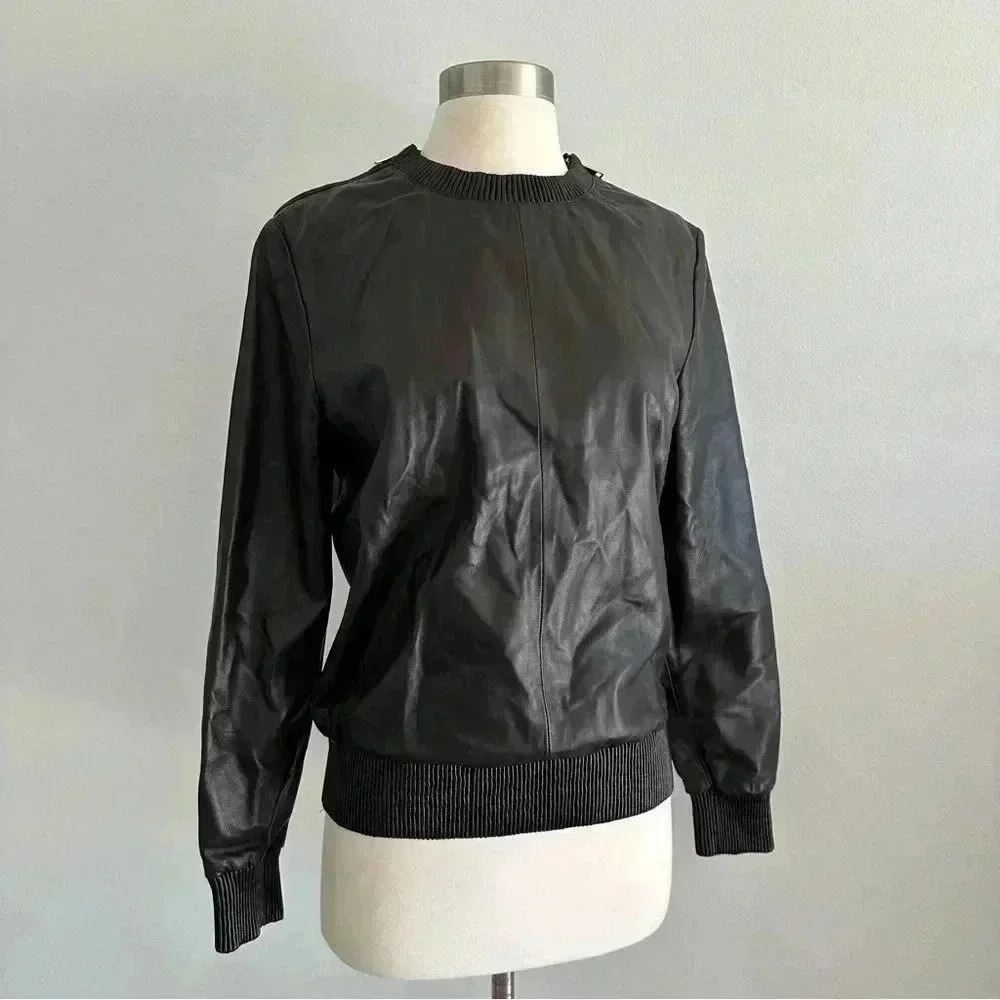 Givenchy Lambskin Leather Crewneck Sweatshirt Top Buttery Soft 38/ XS